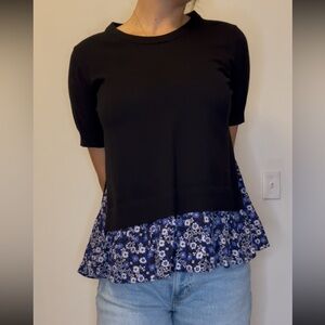 Kate Spade Black Top with Blue Floral Hem